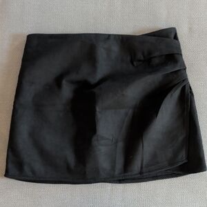 Faux Suede Black Mini Skirt with Ruched Wrap Detail